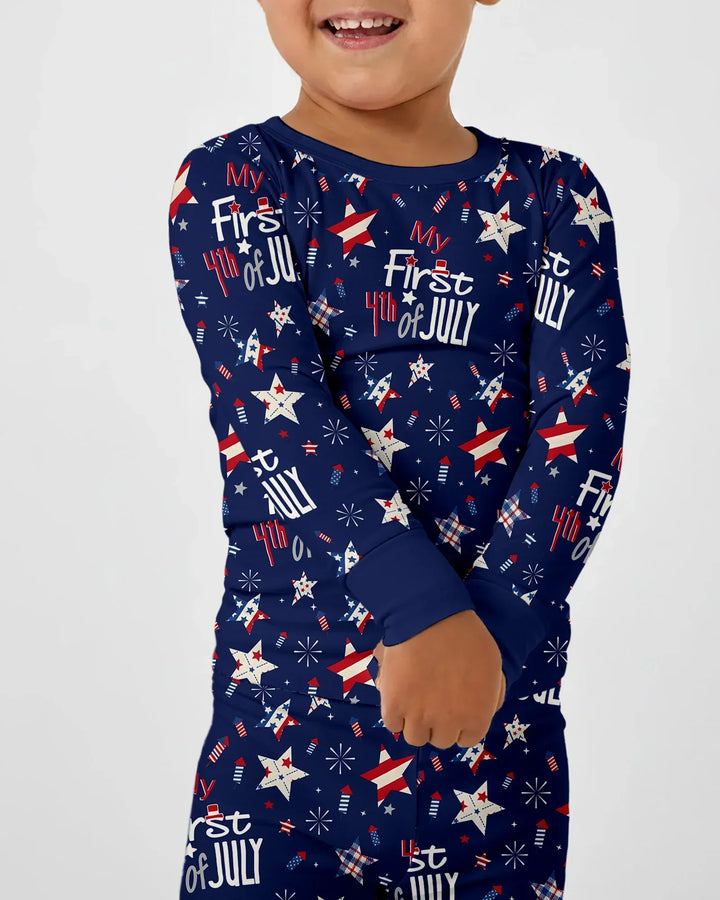 My First 4th of July Star Striped  Bamboo Two Piece Long Sleeve Pajama Set