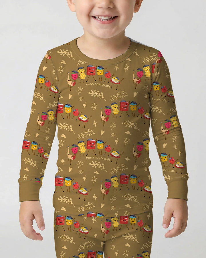Let's Celebrate Rosh Hashanah Bamboo Two Piece Long Sleeve Pajama Set