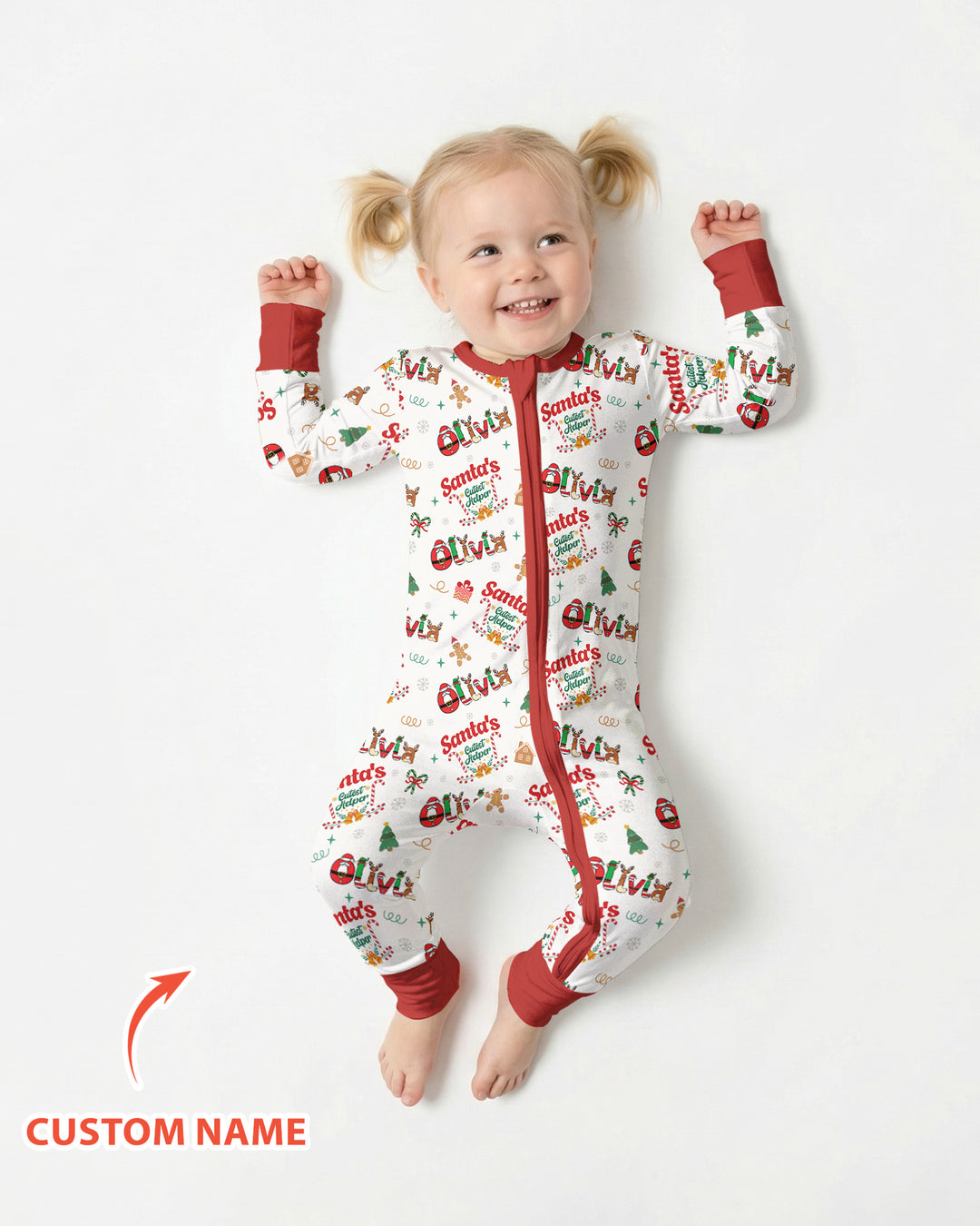 Pijama-mono convertible de bambú "El Pequeño Ayudante de Santa" personalizado