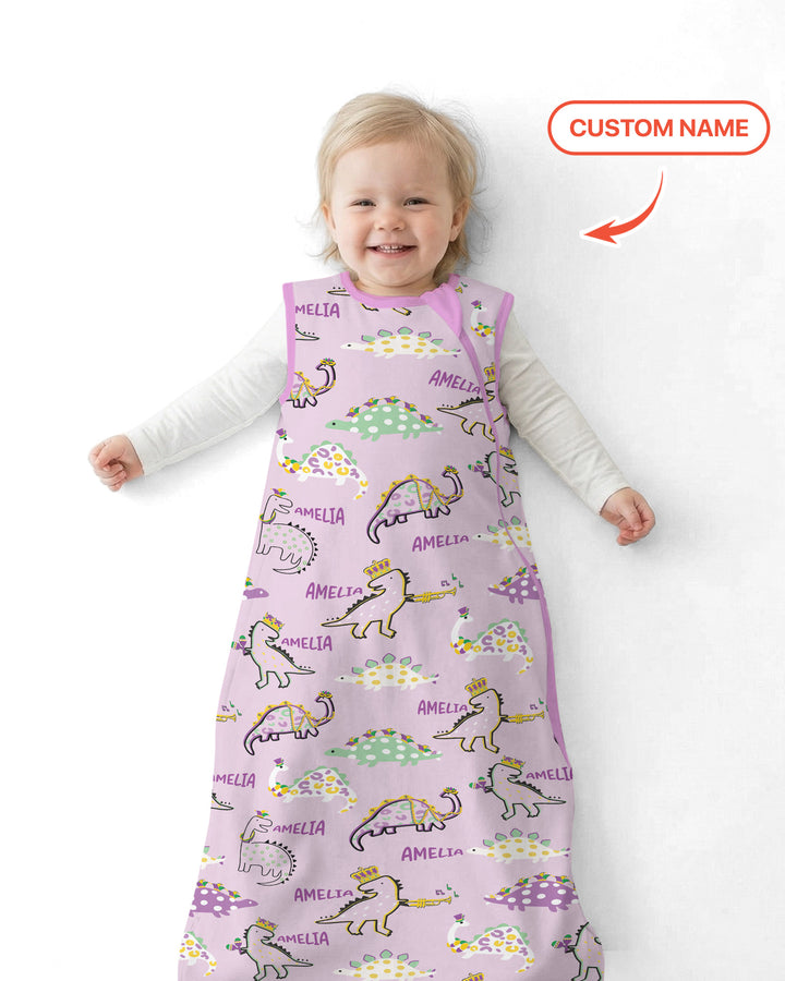 Custom Name Mardi Gras Saurus Sleep Bag