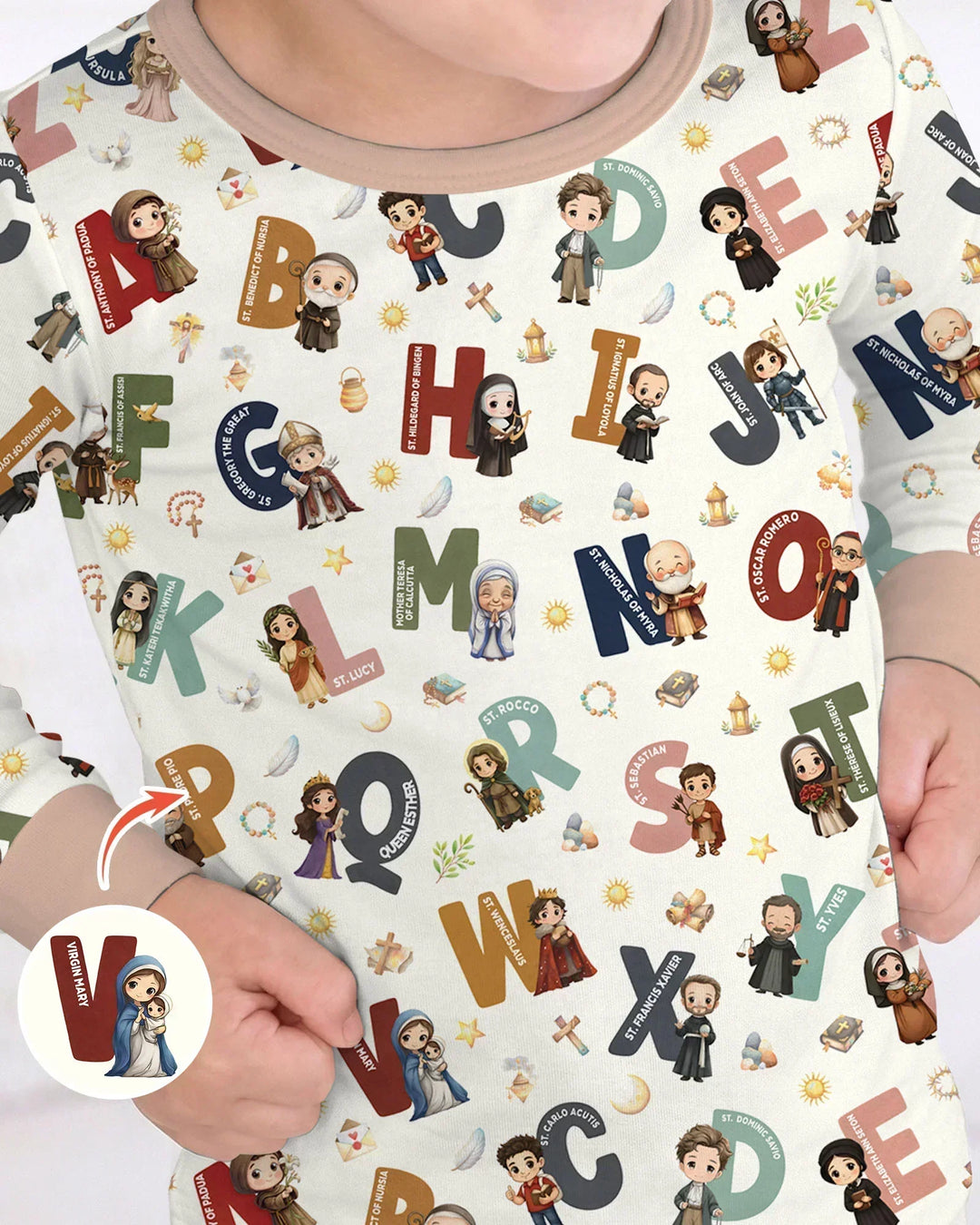 Catholic Saint ABCs Two Piece Long Sleeve Pajama Set