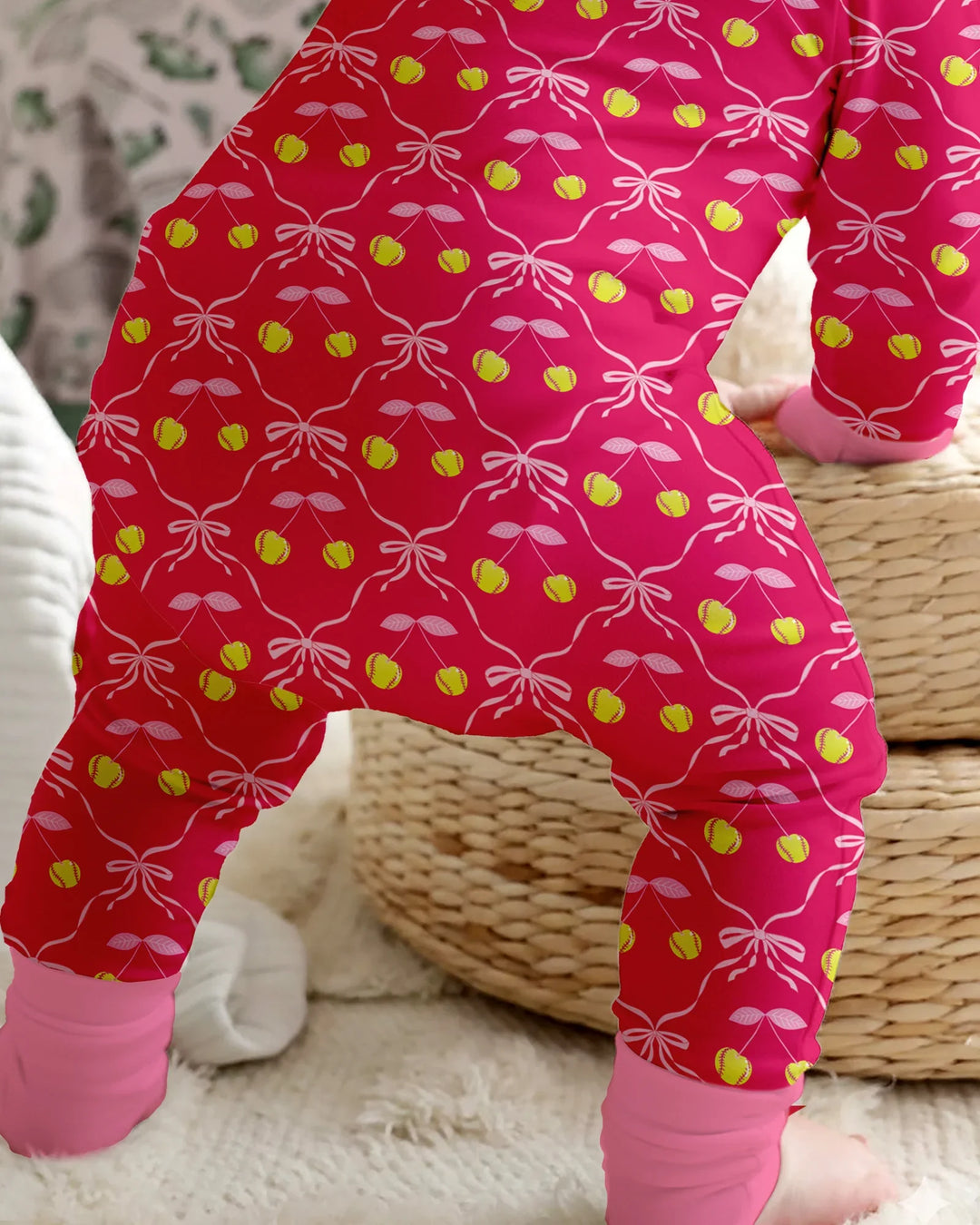 Cherry Baseball Softball Mom and Girl Matching Bamboo Convertible Zippy