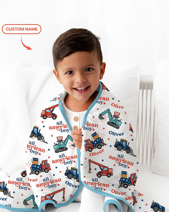 Custom Name All-American Boy Bamboo Blanket