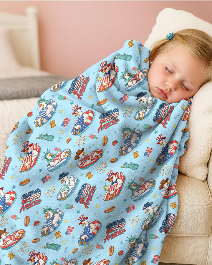 250 America Patriotic Goose Family Matching Bamboo Blanket