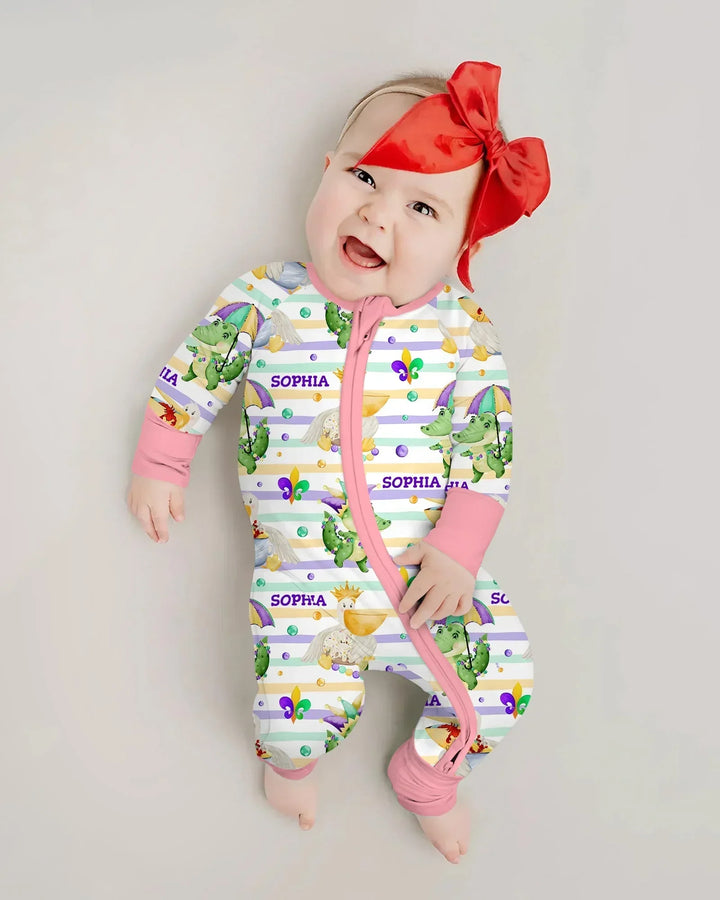 Pijama Convertible de Bambú a Juego para Familia "Aventura de Mardi Gras Feliz"