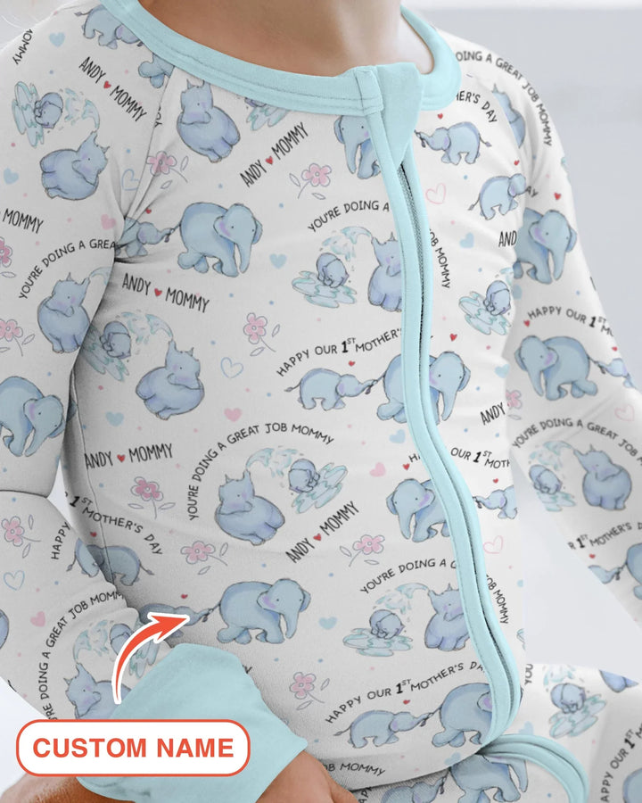 Custom Name Mother & Baby Elephant Convertible Zippy