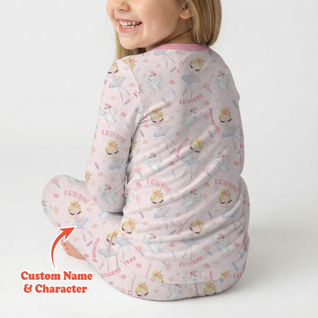 Custom Name Ballerina Doll Two Piece Long Sleeve Pajama Set