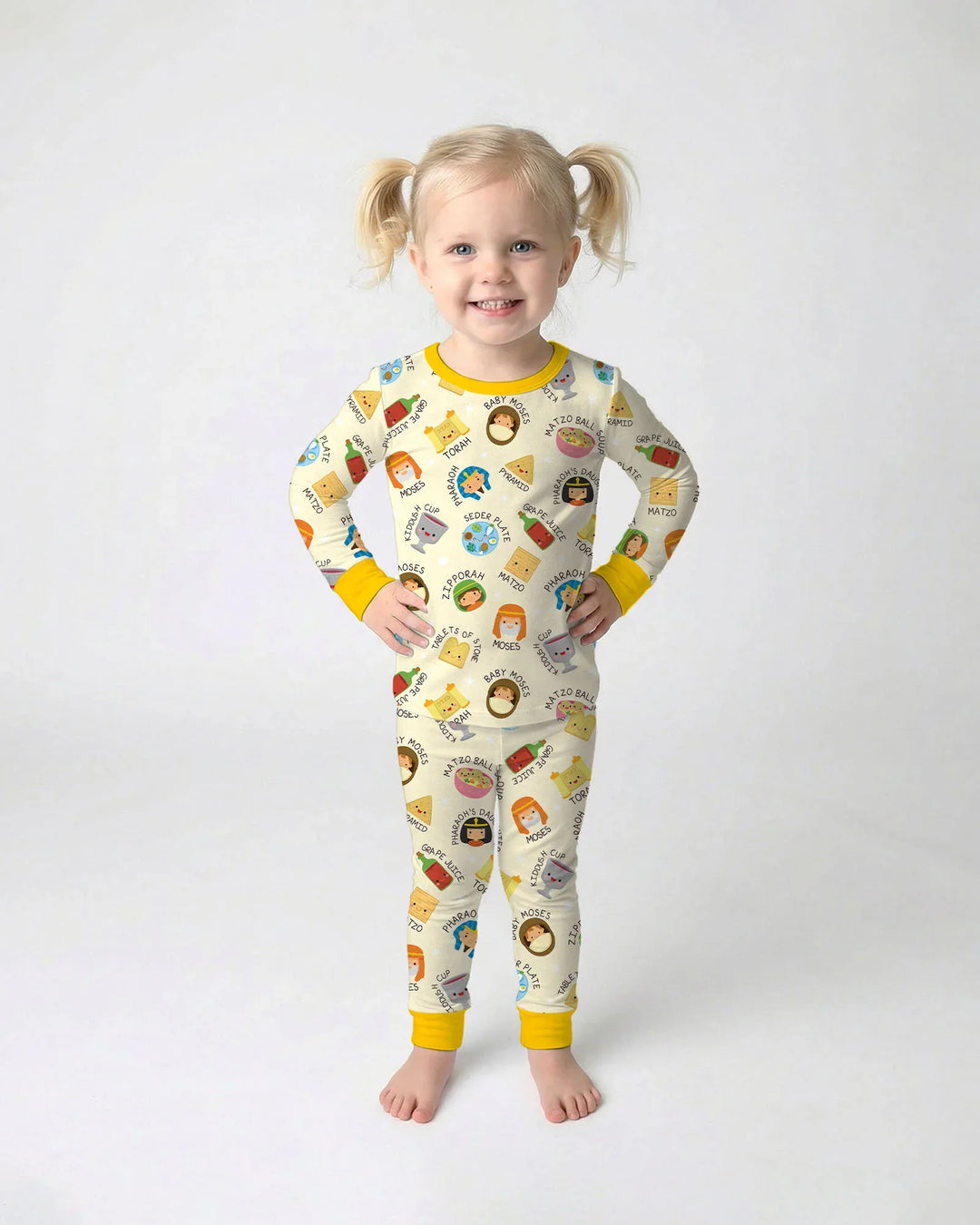 Cute Passover Characters Bamboo Two Piece Long Sleeve Pajama Set