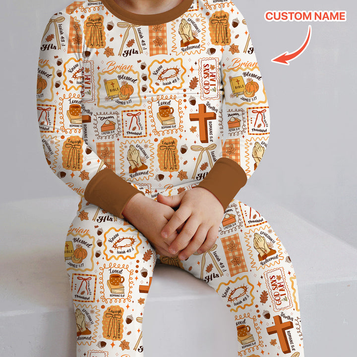 Custom Name I Am Thankful For Jesus Two Piece Long Sleeve Pajama Set , Custom Name I Am Thankful For Jesus Two Piece Long Sleeve Pajama Set - 12-18M