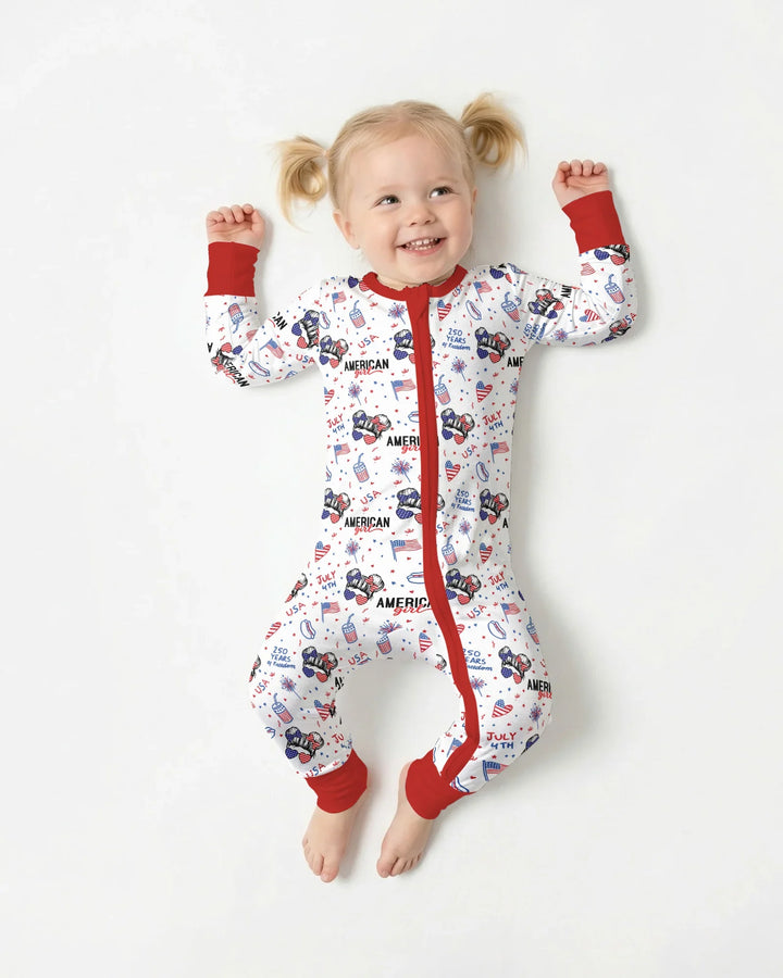 Doodle American Flag Glasses Family Matching Bamboo Convertible Zippy