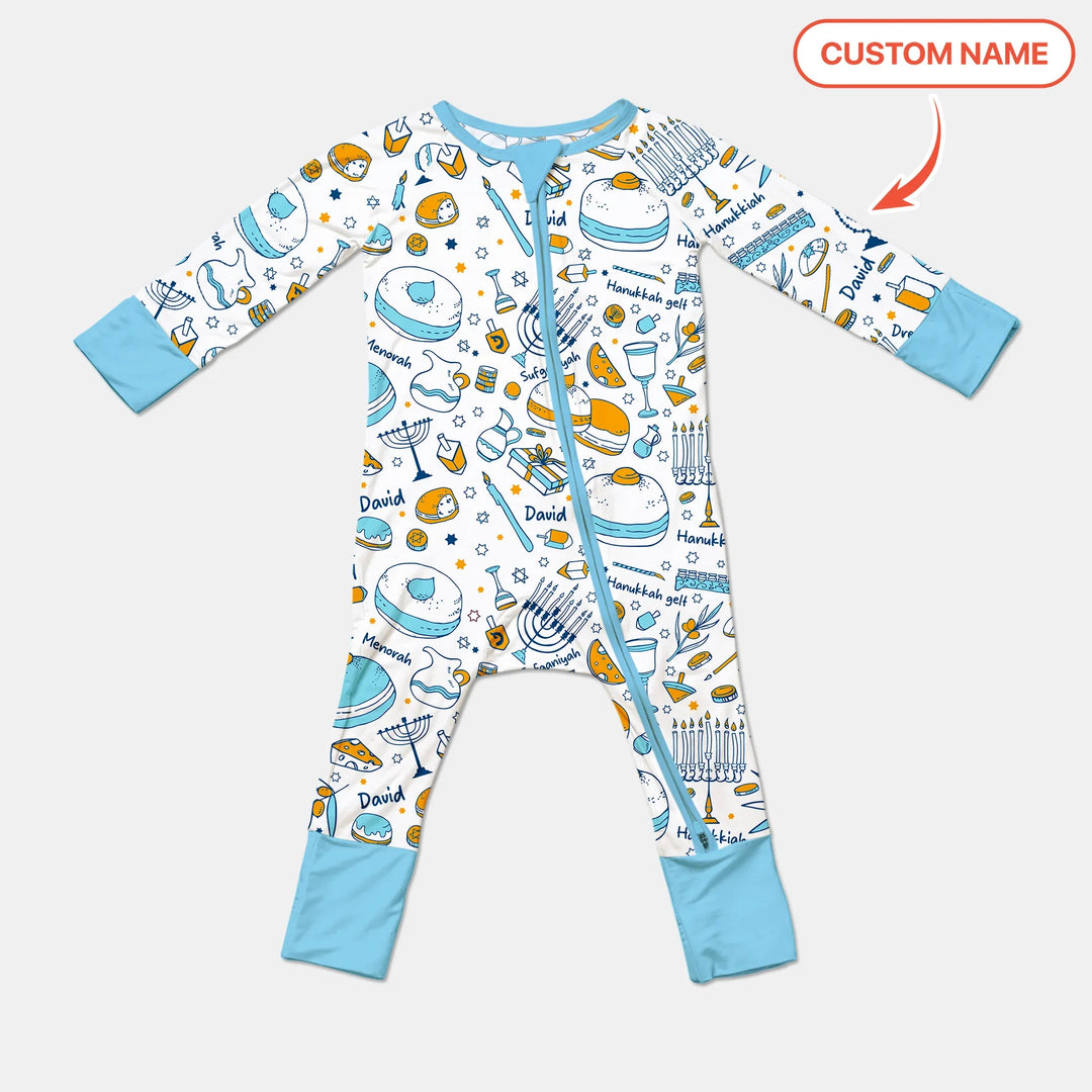 Happy Hanukkah Doodles Custom Name Family Matching Convertible Zippy