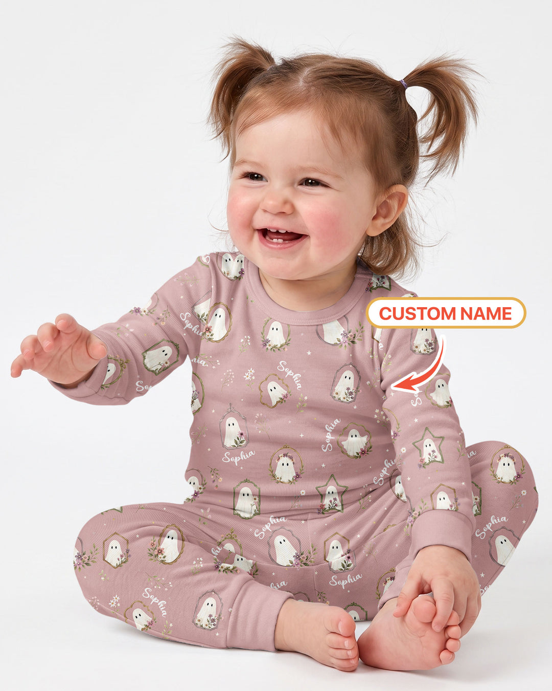 Vintage Floral Ghost Halloween Bamboo Two Piece Long Sleeve Pajama Set