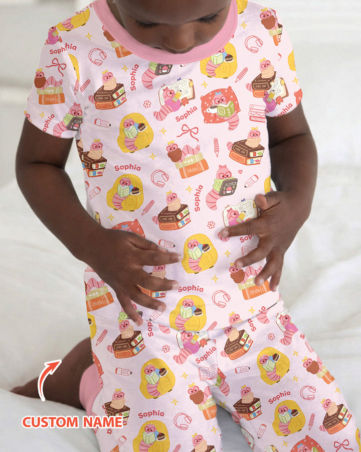 Little Book Worm Family Matching Bamboo Two Piece Short Sleeve Pajama Set
