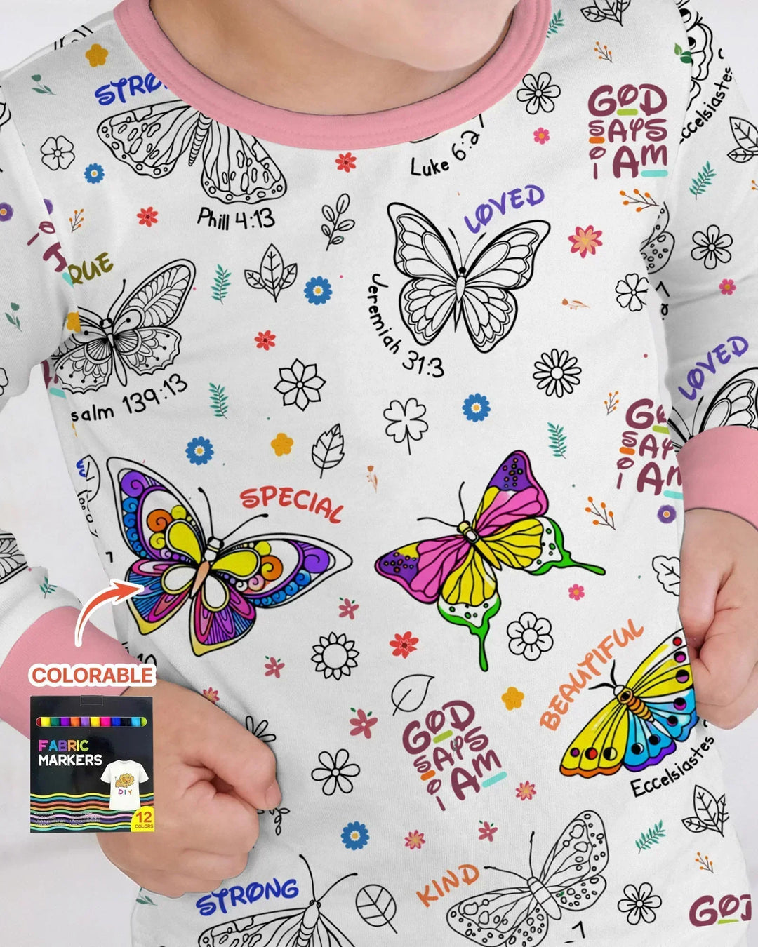 Colorable God Says I Am Butterfly Two Piece Long Sleeve Pajama Set