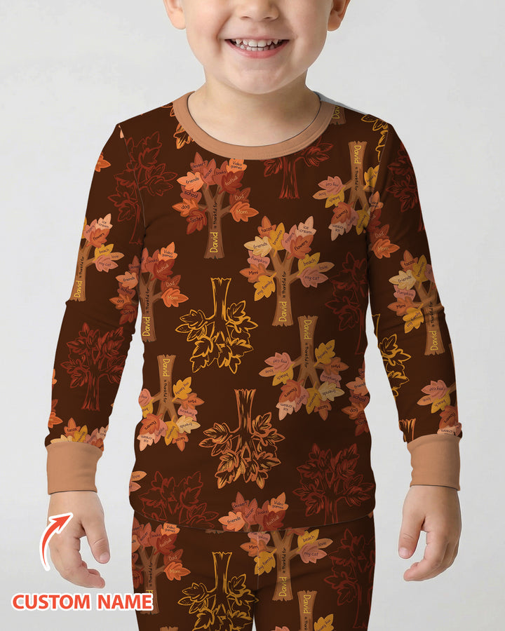Custom Thanksgiving Tree Bamboo Two Piece Long Sleeve Pajama Set