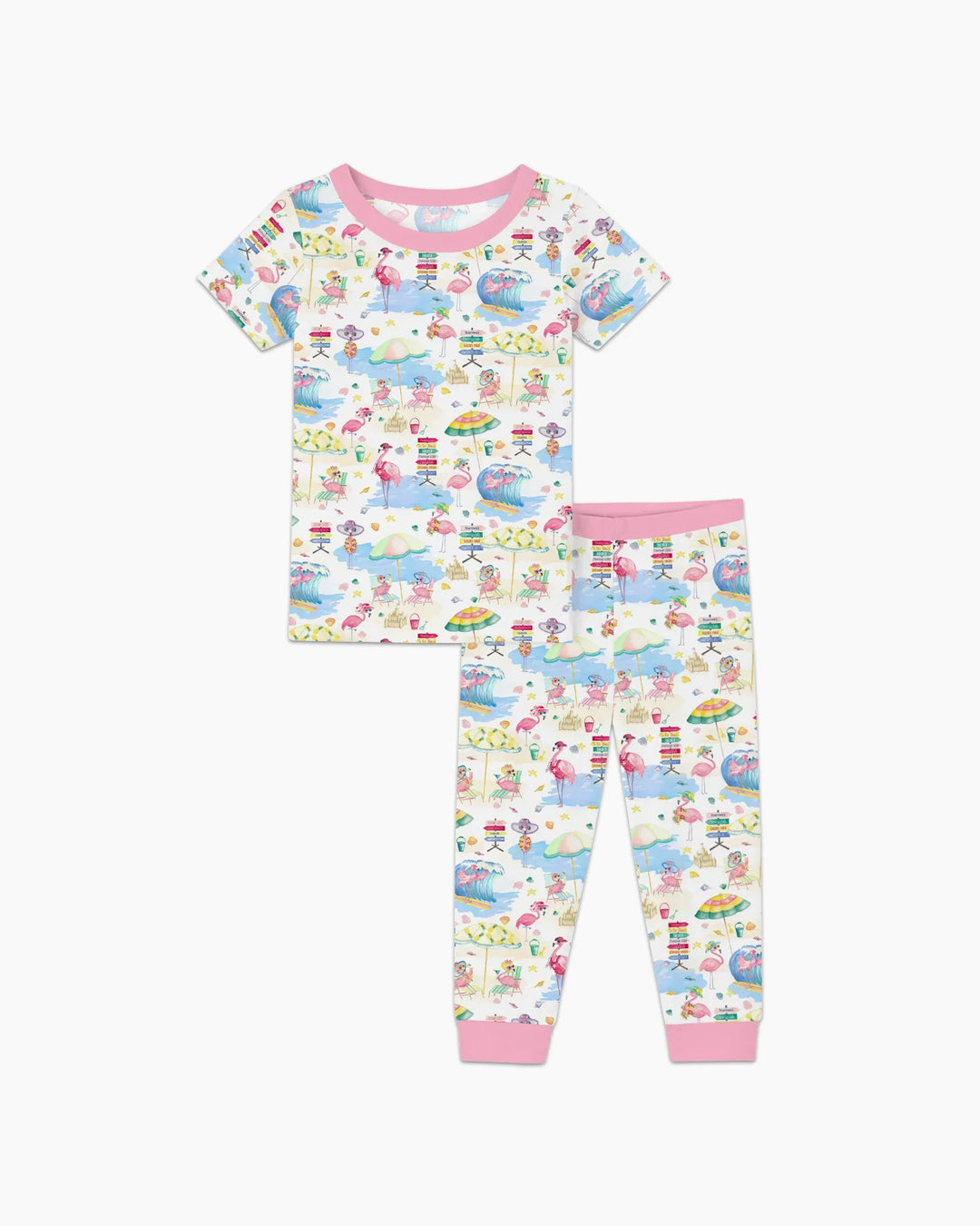 Flamingo Beach Family Matching Bamboo Two Piece Short Sleeve Pajama Set