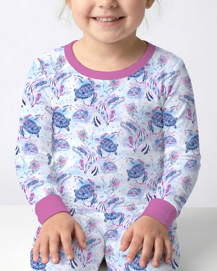 Little Turtles Family Matching Bamboo Two Piece Long Sleeve Pajama Set