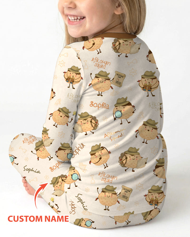 Custom Name Passover Afikoman Two Piece Long Sleeve Pajama Set