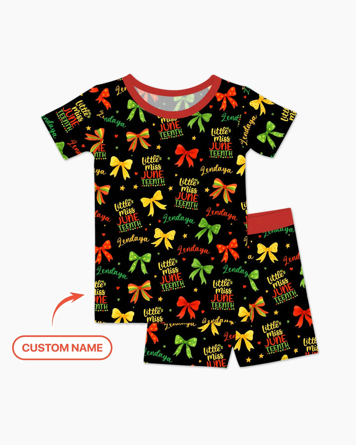 Conjunto de pijama de dos piezas de bambú de manga corta y pantalón corto para niña Little Miss Juneteenth