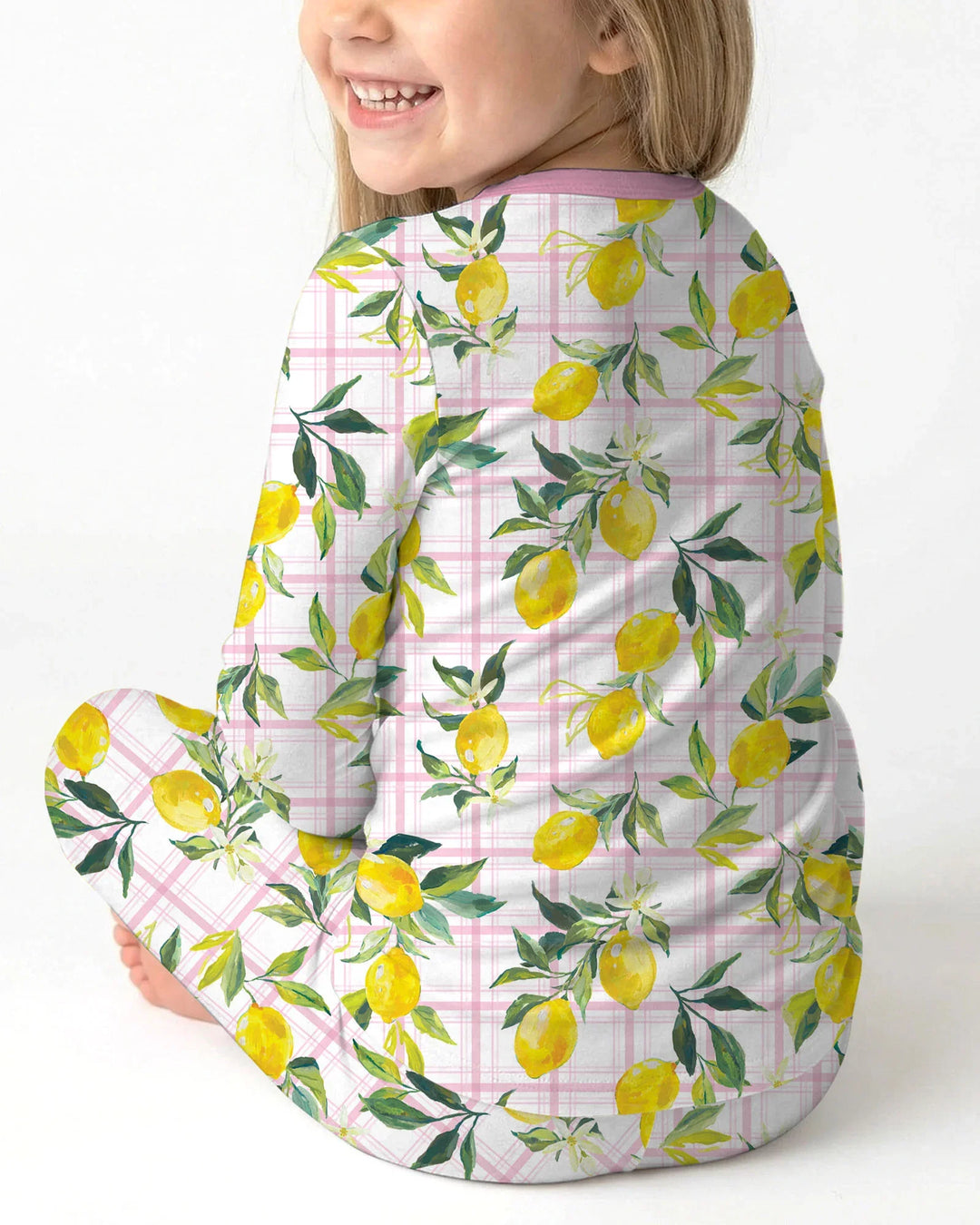 Mediterranean Lemons Family Matching Bamboo Two Piece Long Sleeve Pajama Set