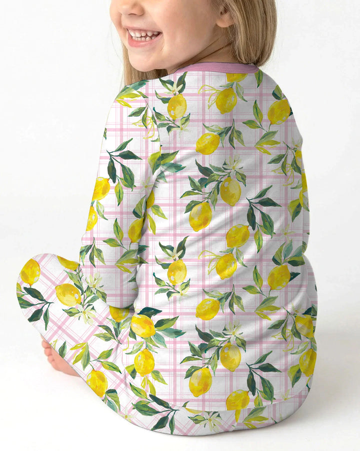 Mediterranean Lemons Family Matching Bamboo Two Piece Long Sleeve Pajama Set