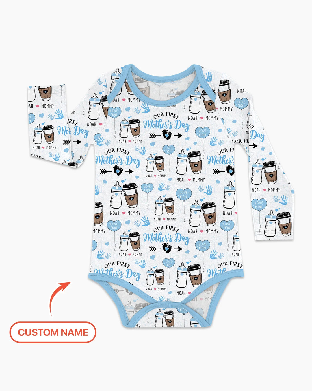 Custom Name First Mother's Day Drink Bamboo Bodysuit