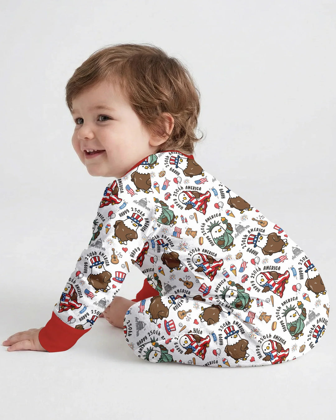 Happy 250th America Cute Patriotic Eagles Family Matching Bamboo Convertible Zippy