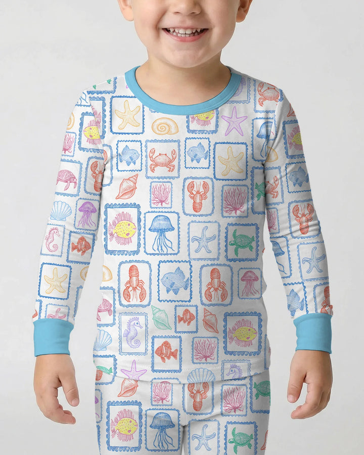 Coastal Treasures Family Matching Bamboo Two Piece Long Sleeve Pajama Set