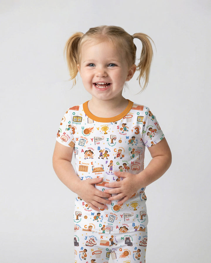 Basketball Alphabet Bamboo Two Piece Short Sleeve Pajama Set