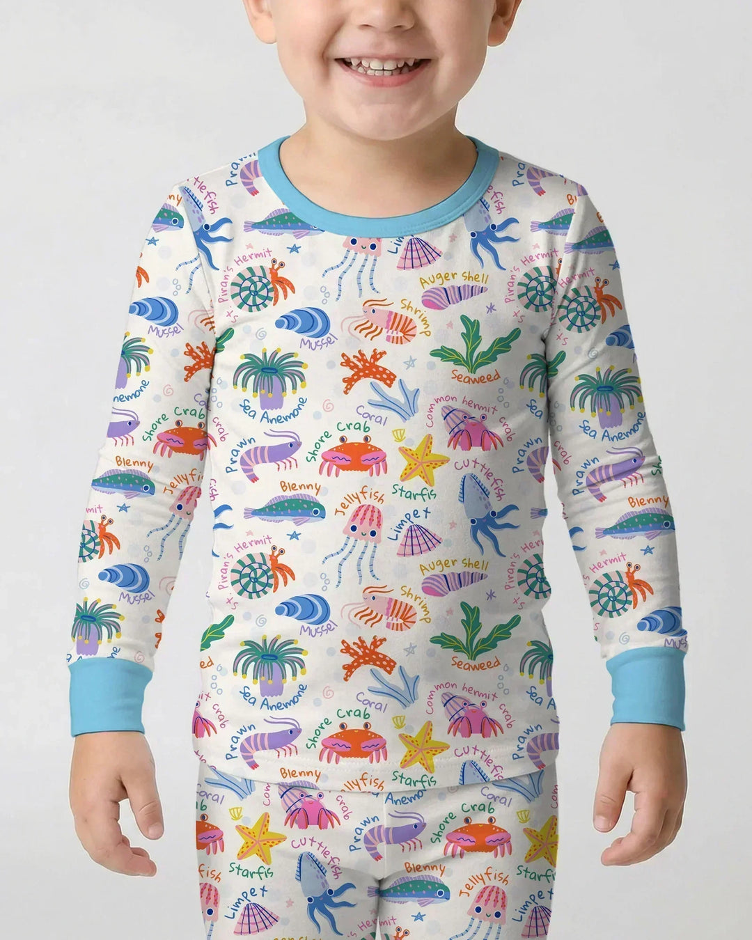 Conjunto de pijama de dos piezas de bambú de manga larga Tide Pool Pals
