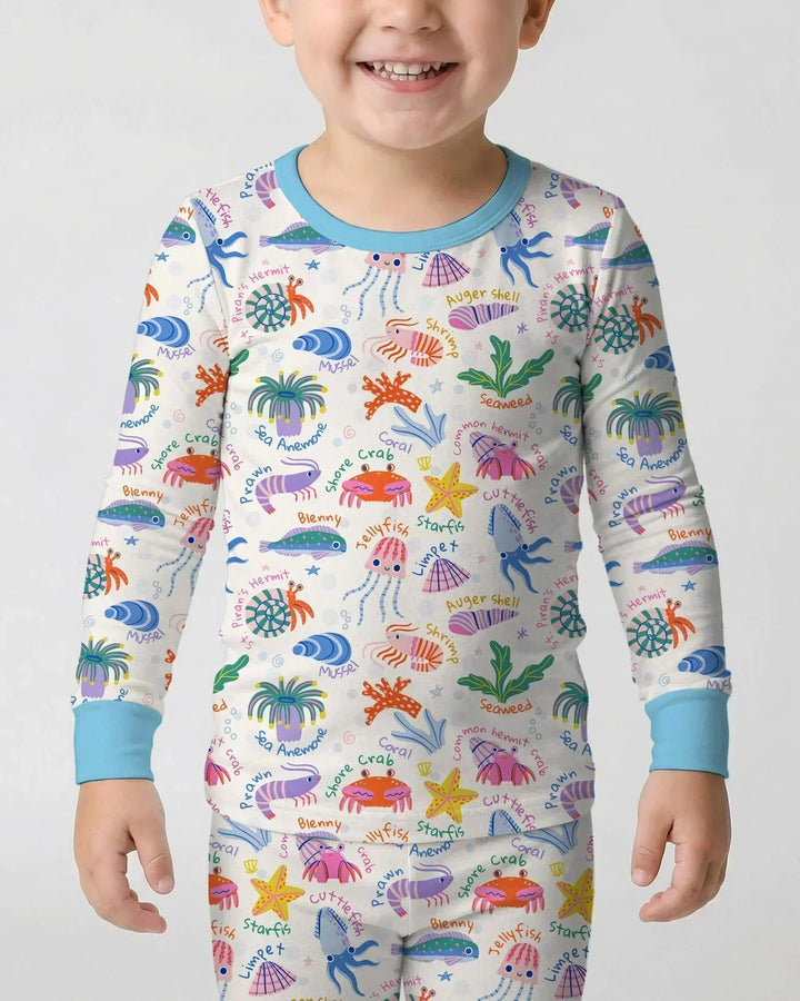 Conjunto de pijama de dos piezas de bambú de manga larga Tide Pool Pals