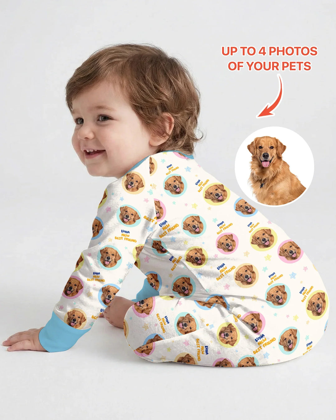 Pijama convertible de bambú con cremallera y fotos personalizadas de tu mascota "Mi nuevo mejor amigo"