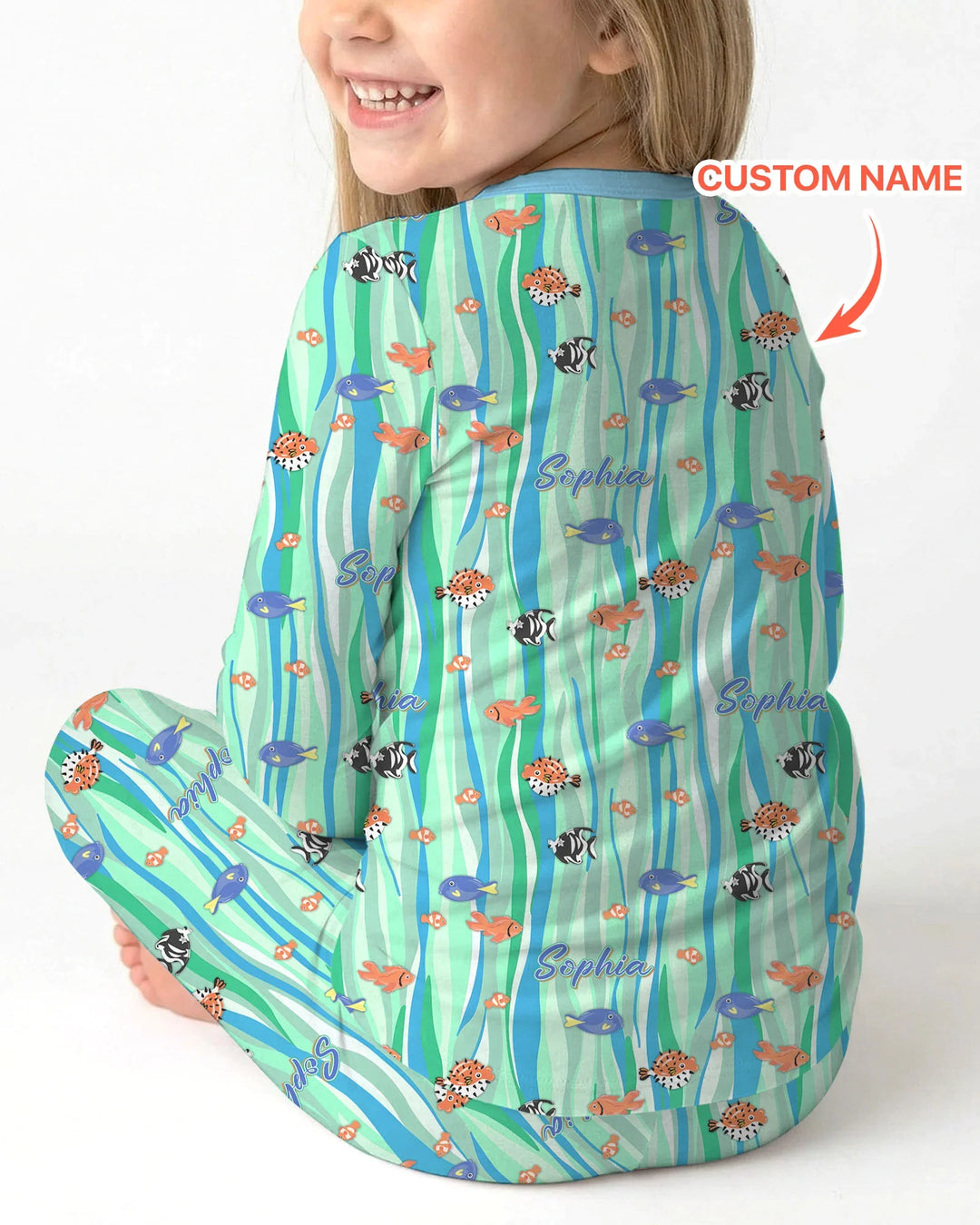 Custom Name Summer Beach Bamboo Two Piece Long Sleeve Pajama Set