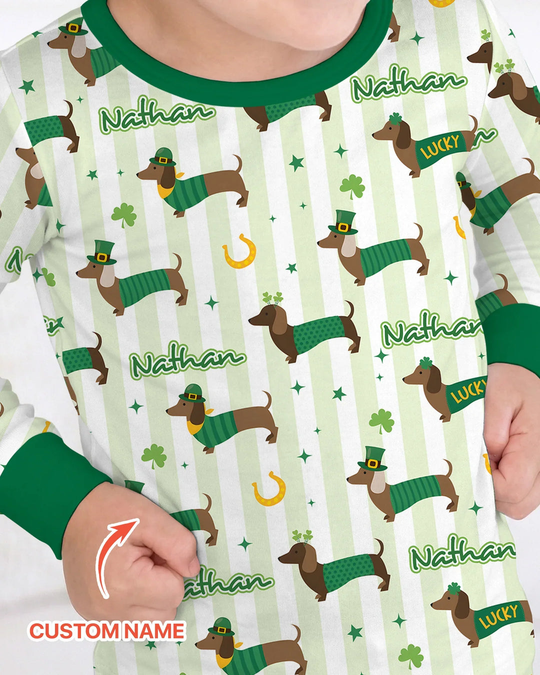 Lucky Dachshunds St. Patrick's Day Family Matching Two Piece Long Sleeve Pajama Set