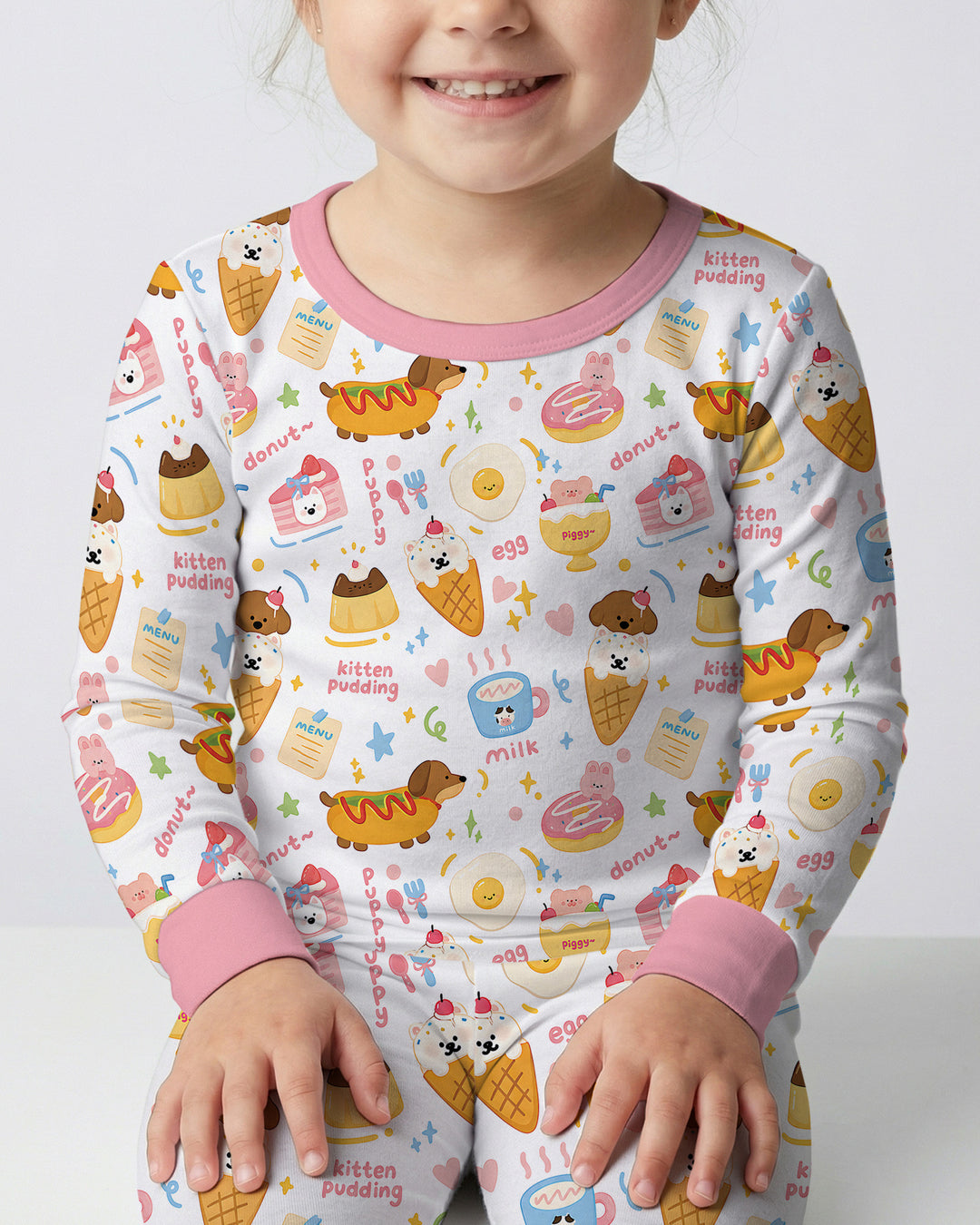 Cute Snack And Puppy Bamboo Two Piece Long Sleeve Pajama Set