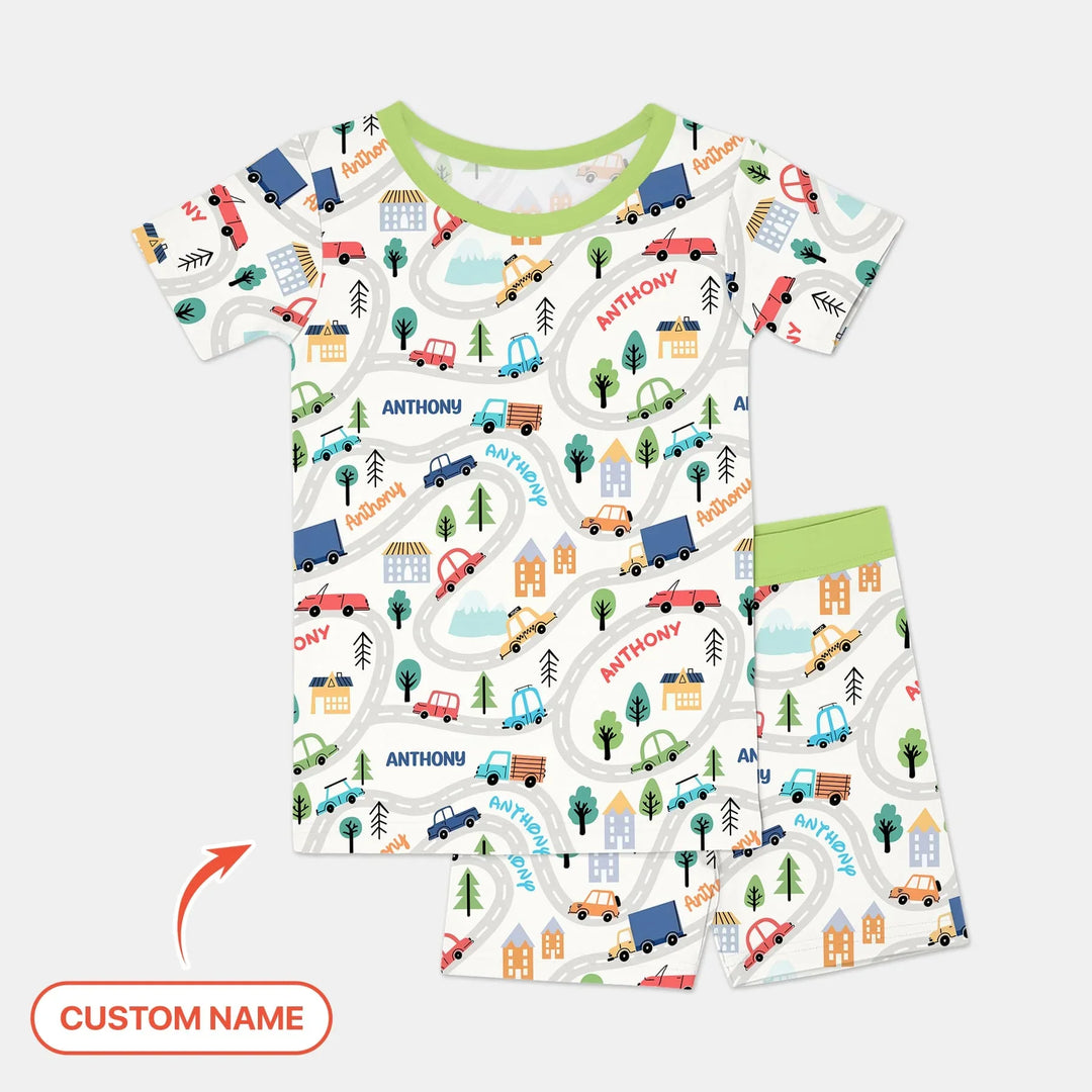 Custom Name Road Map Two Piece Short Sleeve Shorts Pajama Set