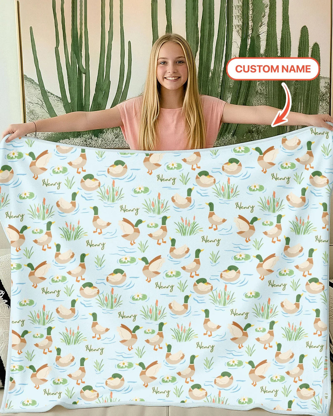 Manta de bambú con pato ánade personalizada