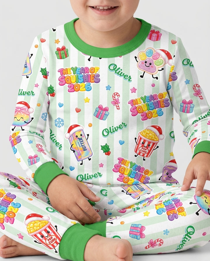 Custom Name The Year of Squishies 2026 Bamboo Two Piece Long Sleeve Pajama Set