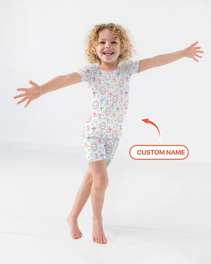 He Is Risen Personalized Two Piece Short Sleeve Shorts Pajama Set