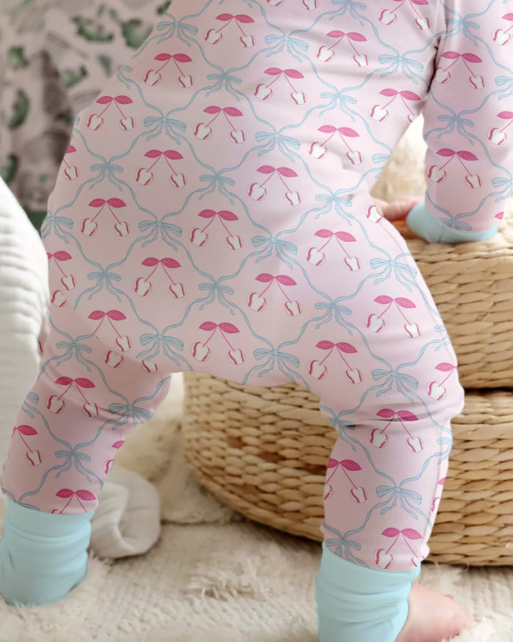 Cherry Baseball Softball Mom and Girl Matching Bamboo Convertible Zippy