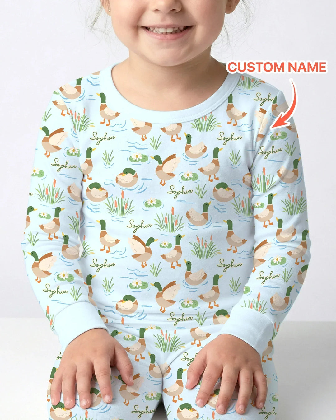 Personalized Mallard Duck Bamboo Two Piece Long Sleeve Pajama Set