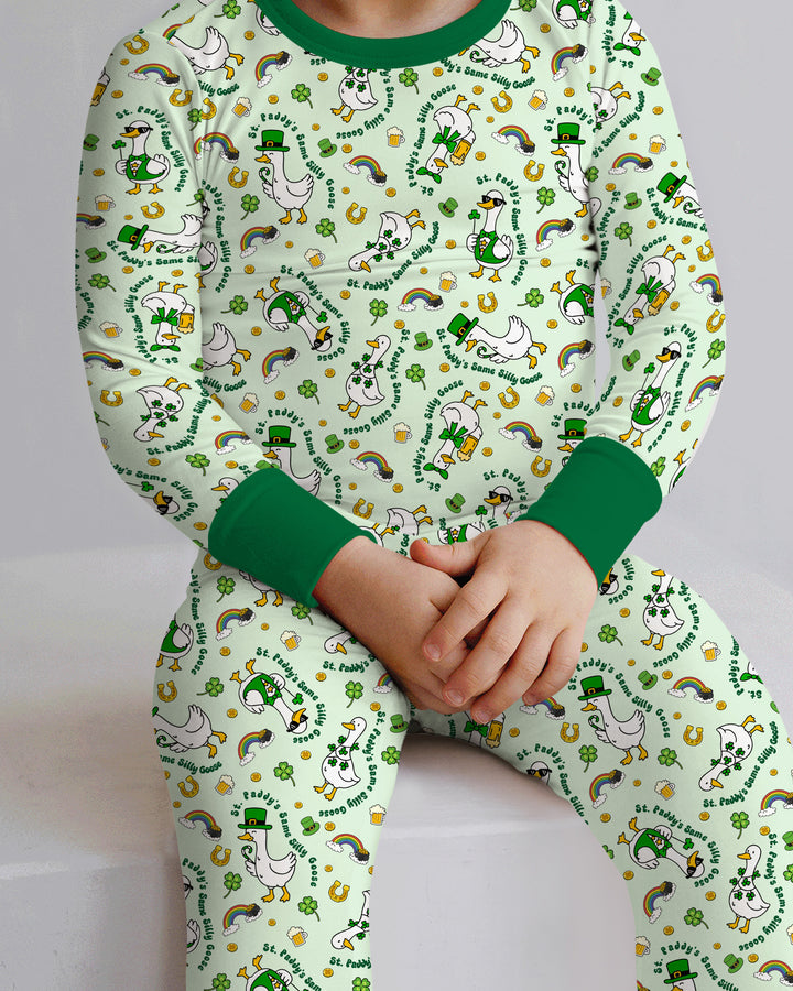 St. Patrick's Day Silly Goose Two Piece Long Sleeve Pajama Set