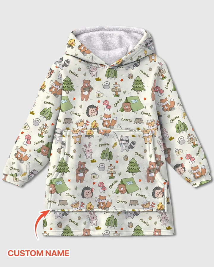 Custom Name Little Camp Buddies Bamboo Blanket Hoodie