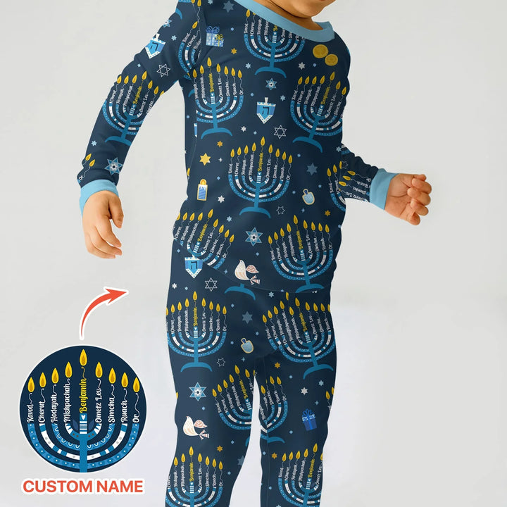 Hanukkah Custom Name Two Piece Long Sleeve Pajama Set