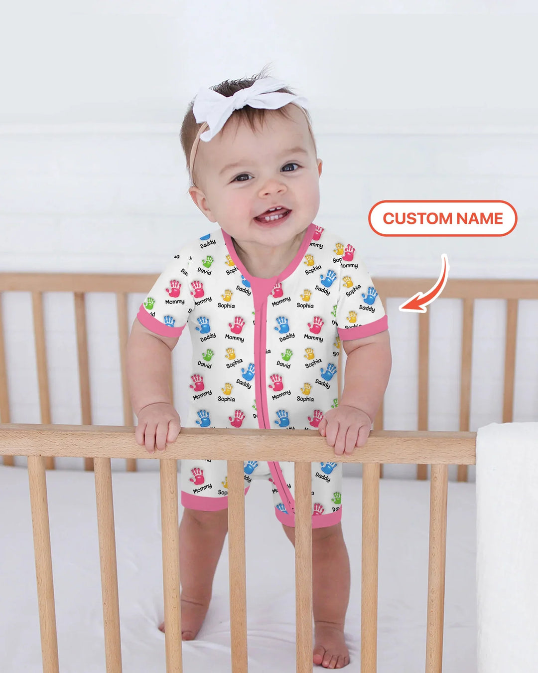 Primer Día de la Madre - Pijama de bambú con cremallera y estampado de huellas de manos