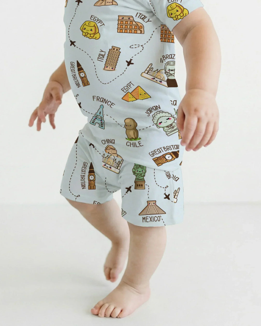 Kawaii World Tour Two Piece Short Sleeve Shorts Pajama Set