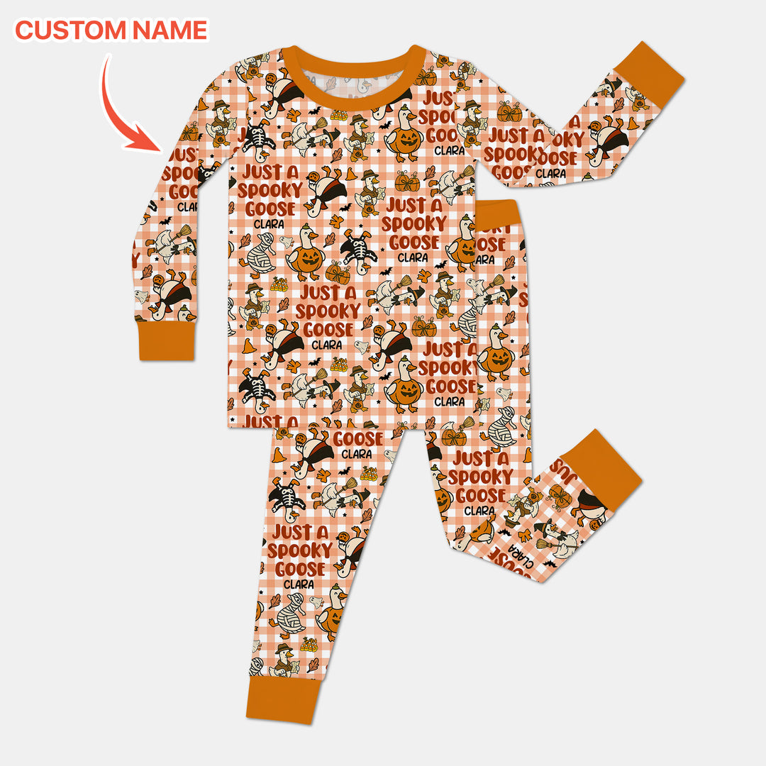 Just A Spooky Goose Custom Name Girl Version Long Sleeve Pajama Set