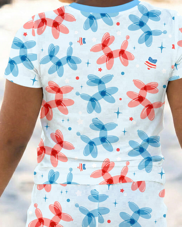 American Balloon Dog Party Bamboo Two Piece Short Sleeve Pajama Set