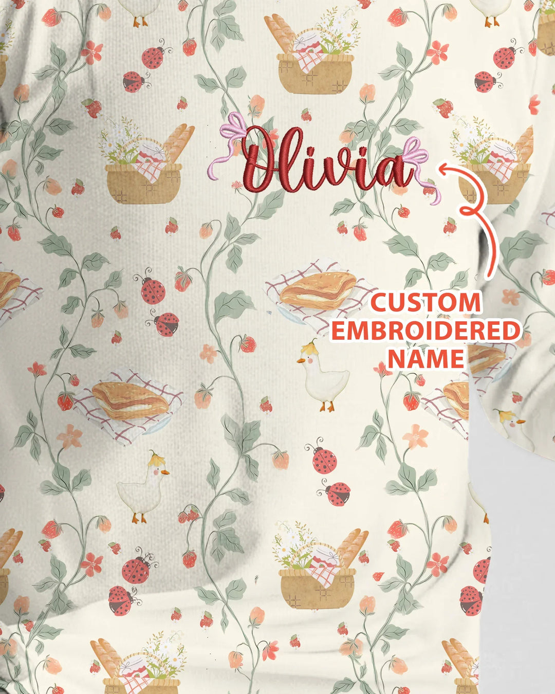 Custom Name Embroidered Picnic Time Bamboo Two Piece Long Sleeve Pajama Set
