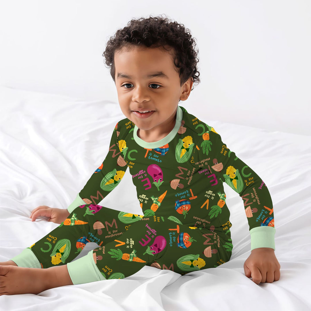 Veggie Letter Two Piece Long Sleeve Pajama Set
